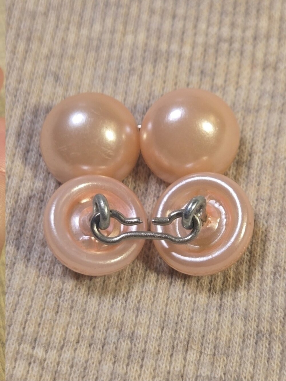 Vintage MCM Peachy Pink Faux Pearl Link Cufflinks